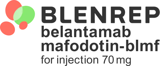 BLENREP (belantamab mafodotin-blmf) logo with dosing information