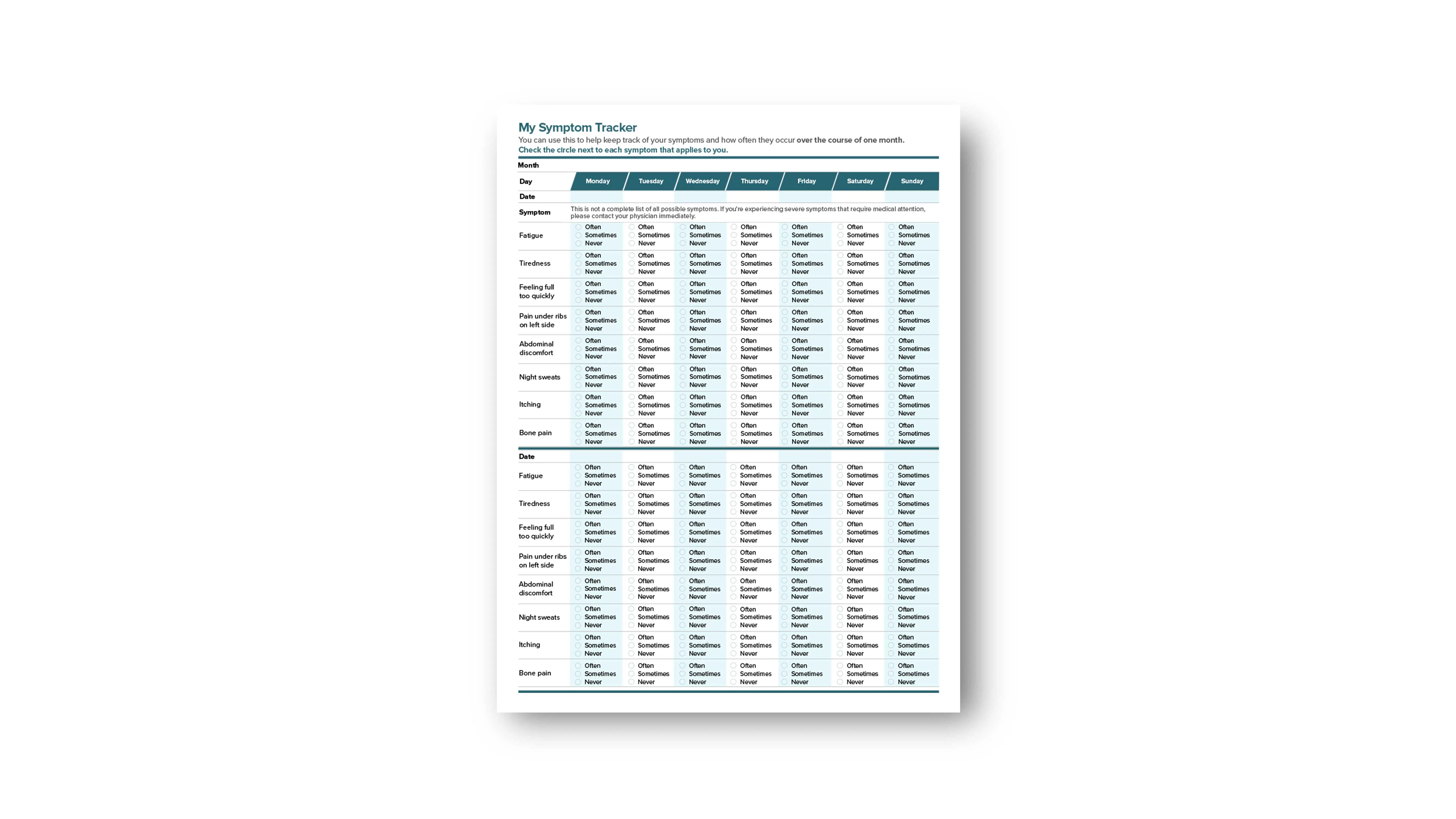 Myelofibrosis Symptom Tracker PDF image Myelofibrosis Symptom Tracker PDF image