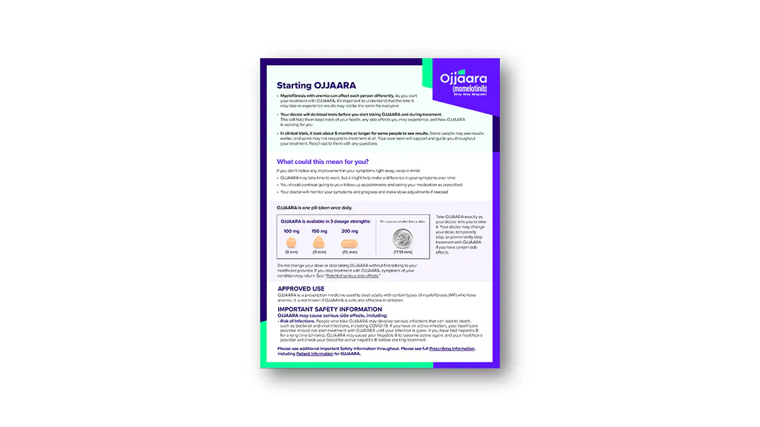 Starting OJJAARA (momelotinib) brochure PDF image Starting OJJAARA (momelotinib) brochure PDF image