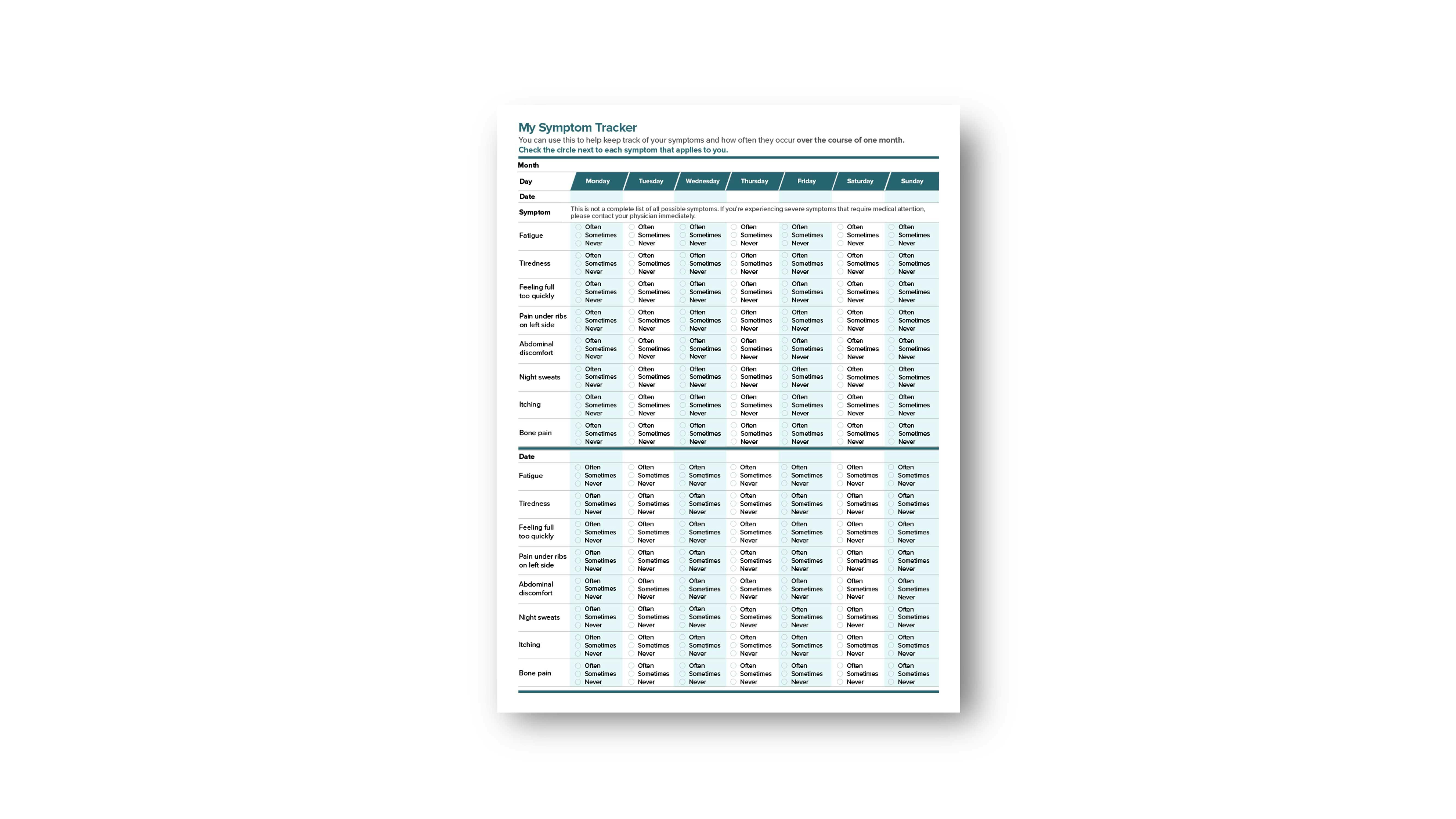 Myelofibrosis symptom tracker