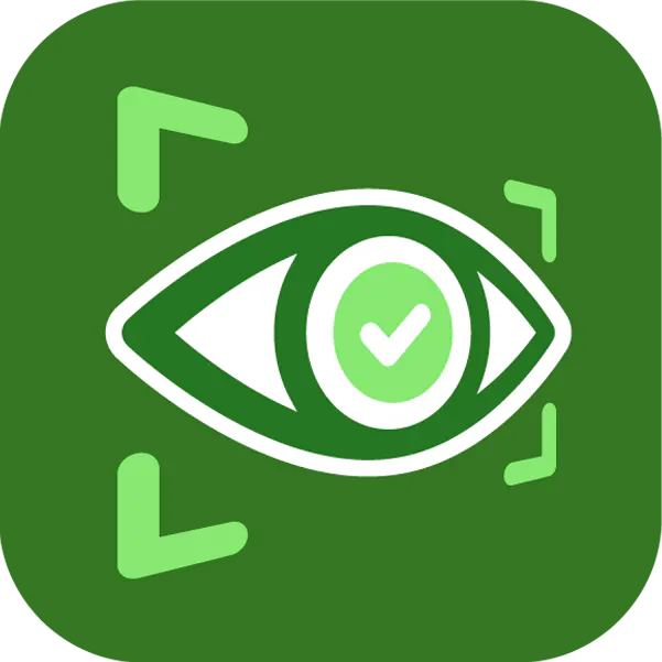 Eye and checkmark icon.