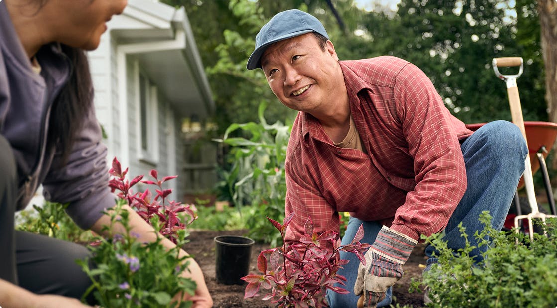 EGPA patient Ken gardening with his wife EGPA patient Ken gardening with his wife