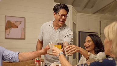 Nasal polyps patient Marco and friends touching their glasses together