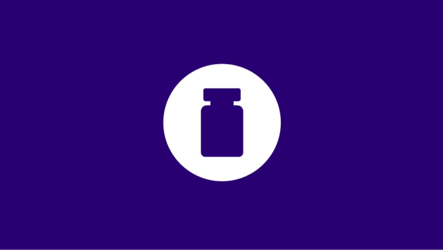 Dark blue pill bottle icon.