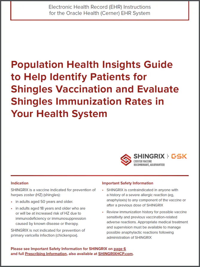 Oracle: Population health insights guide to help identify patients for shingles vaccination and evaluate shingles immunization rates in your health system PDF image