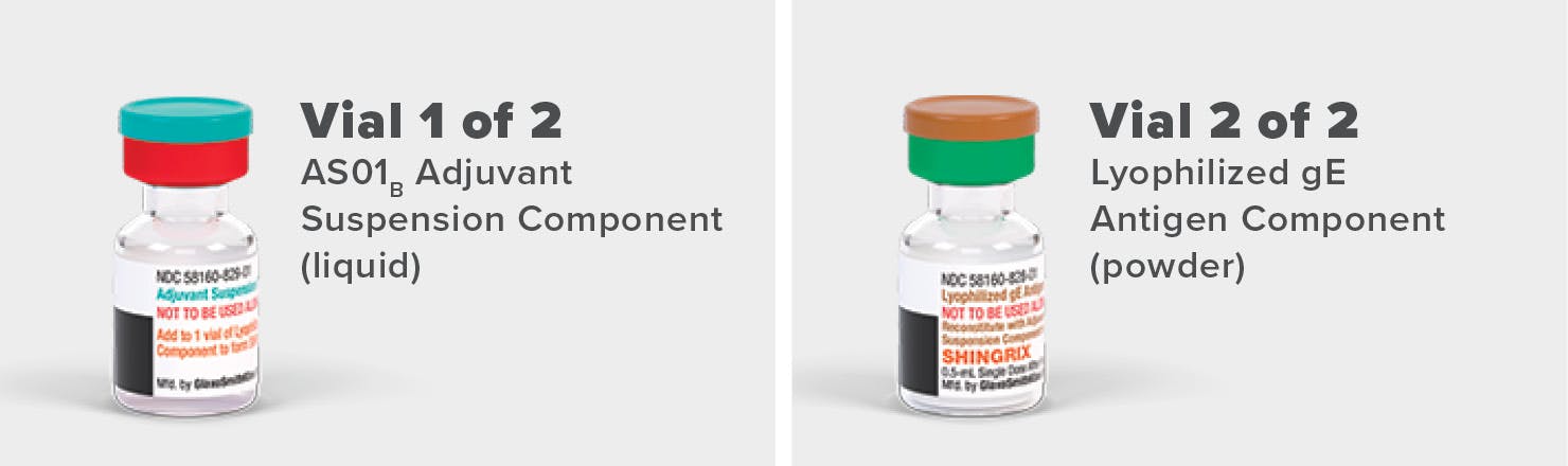 Liquid and powder vials used to reconstitute SHINGRIX