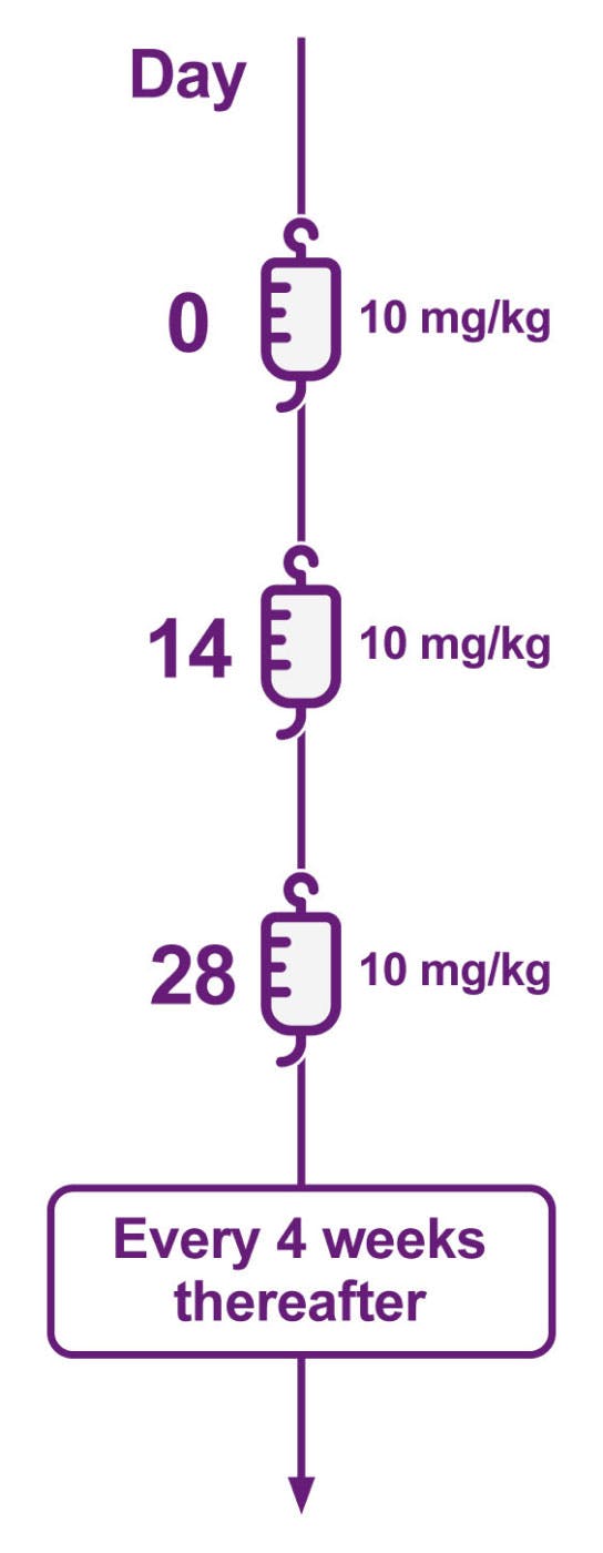Recommended IV dosing in patients 5 years or older with lupus or lupus nephritis