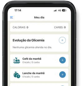 Aplicativo de Contagem de Carboidratos da Sociedade Brasileira de Diabetes exibido em um smartphone