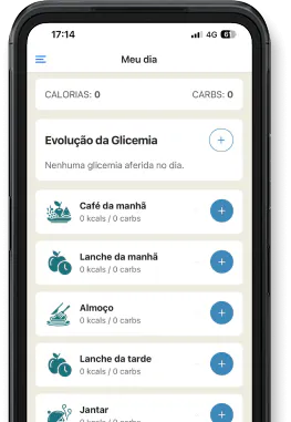 Aplicativo de Contagem de Carboidratos da Sociedade Brasileira de Diabetes exibido em um smartphone