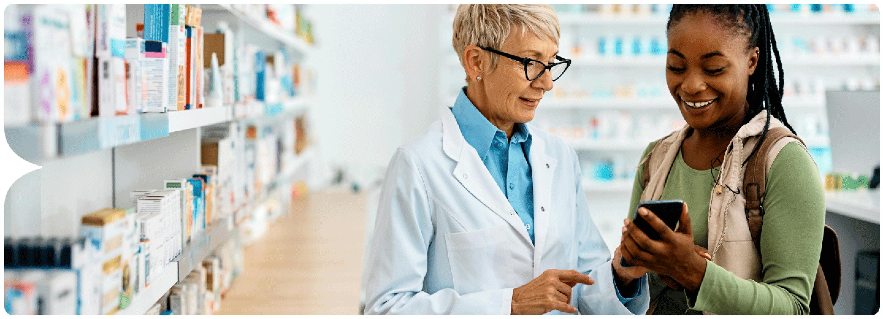 Image: Patient showing pharmacist information on cell phone Image: Patient showing pharmacist information on cell phone