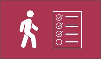 Icon of walking person and checklist Icon of walking person and checklist