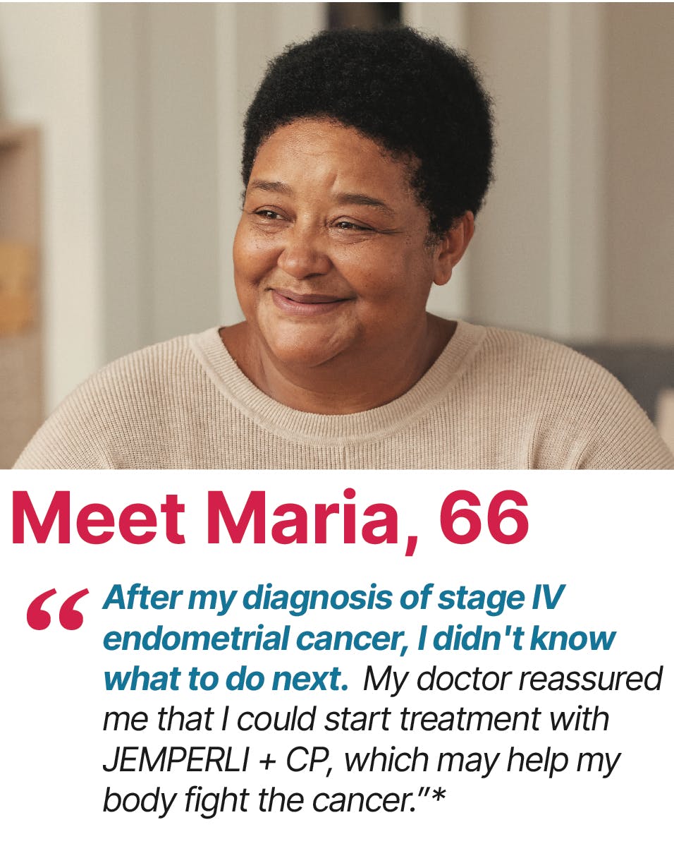 Jemperli + CP Primary Advanced MMRp/MSS EC patient profile: Maria