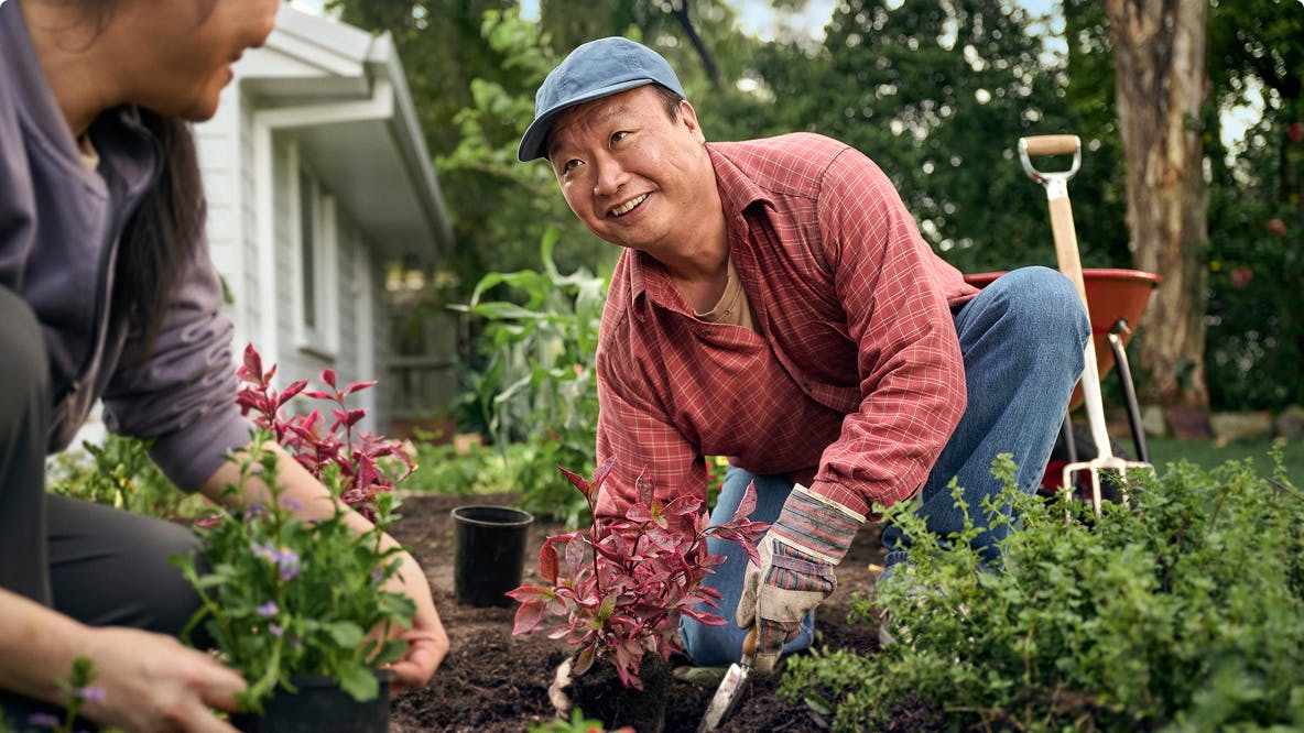 EGPA patient Ken gardening with his wife
