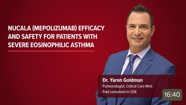 Thumbnail for video with Dr Yaron Goldman about the efficacy and safety of NUCALA in severe eosinophilic asthma patients