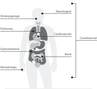 Organs that may be impacted by EGPA body diagram