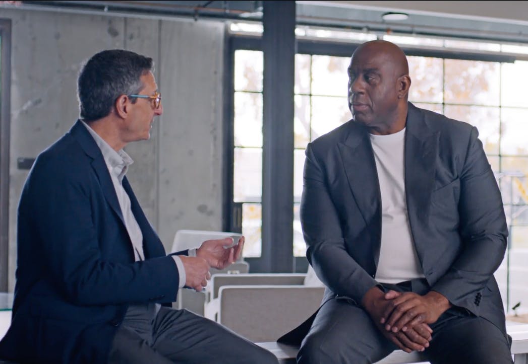 Magic Johnson talking to Dr. Len Friedland