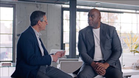 Magic Johnson talking to Dr. Len Friedland