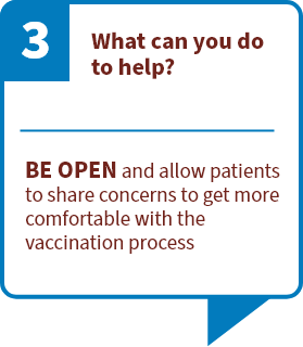 What can you do to help? Be Patient- understand that these conversations can take time, often over multiple visits