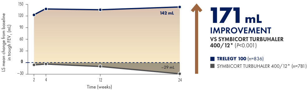Co-primary endpoint: change from baseline in trough FEV at Week 24