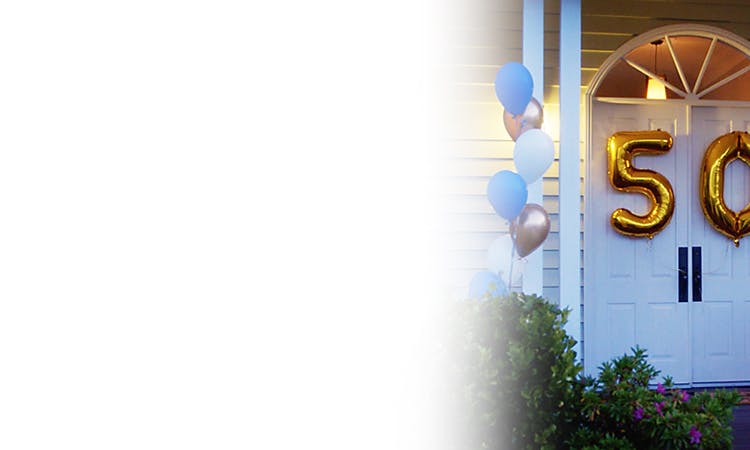 50th Birthday balloon decorations on porch