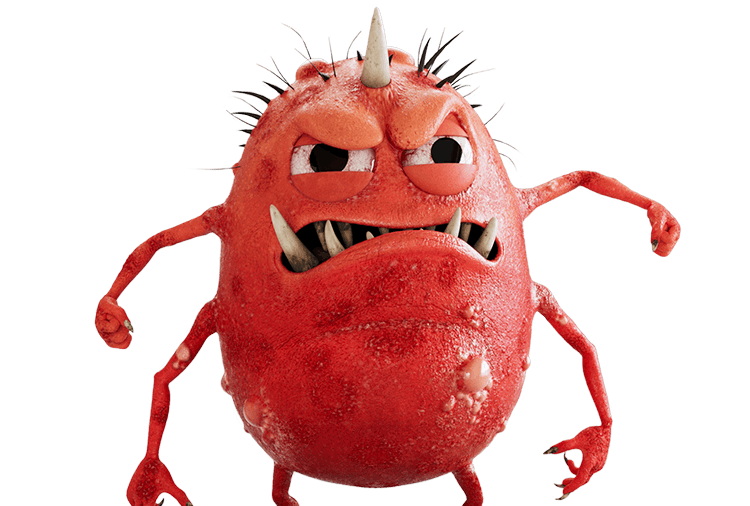Red Character representing the Shingles Virus