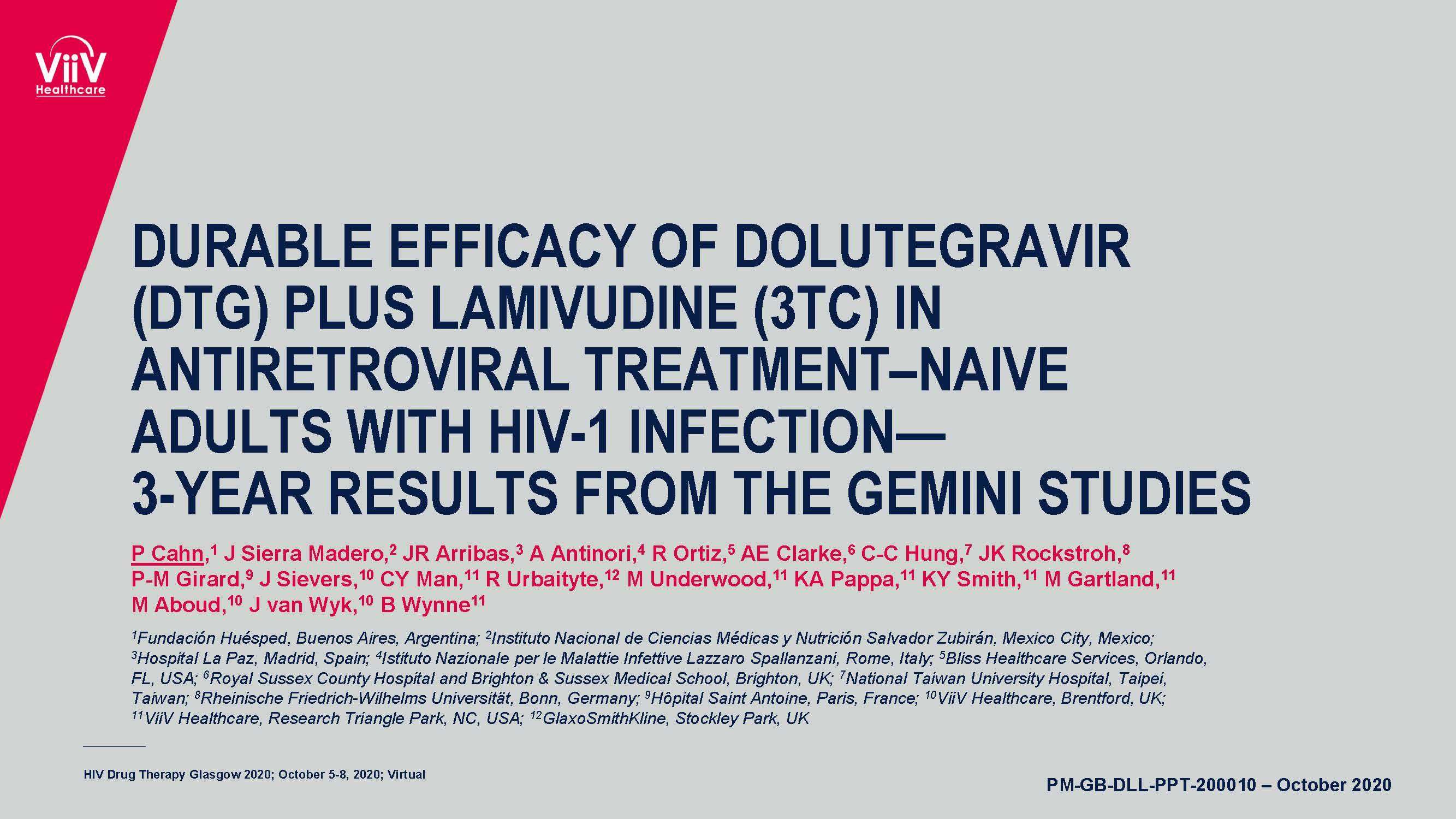 GEMINI 1&2 144 week study HIV Glasgow 2020 Presentation ViiV