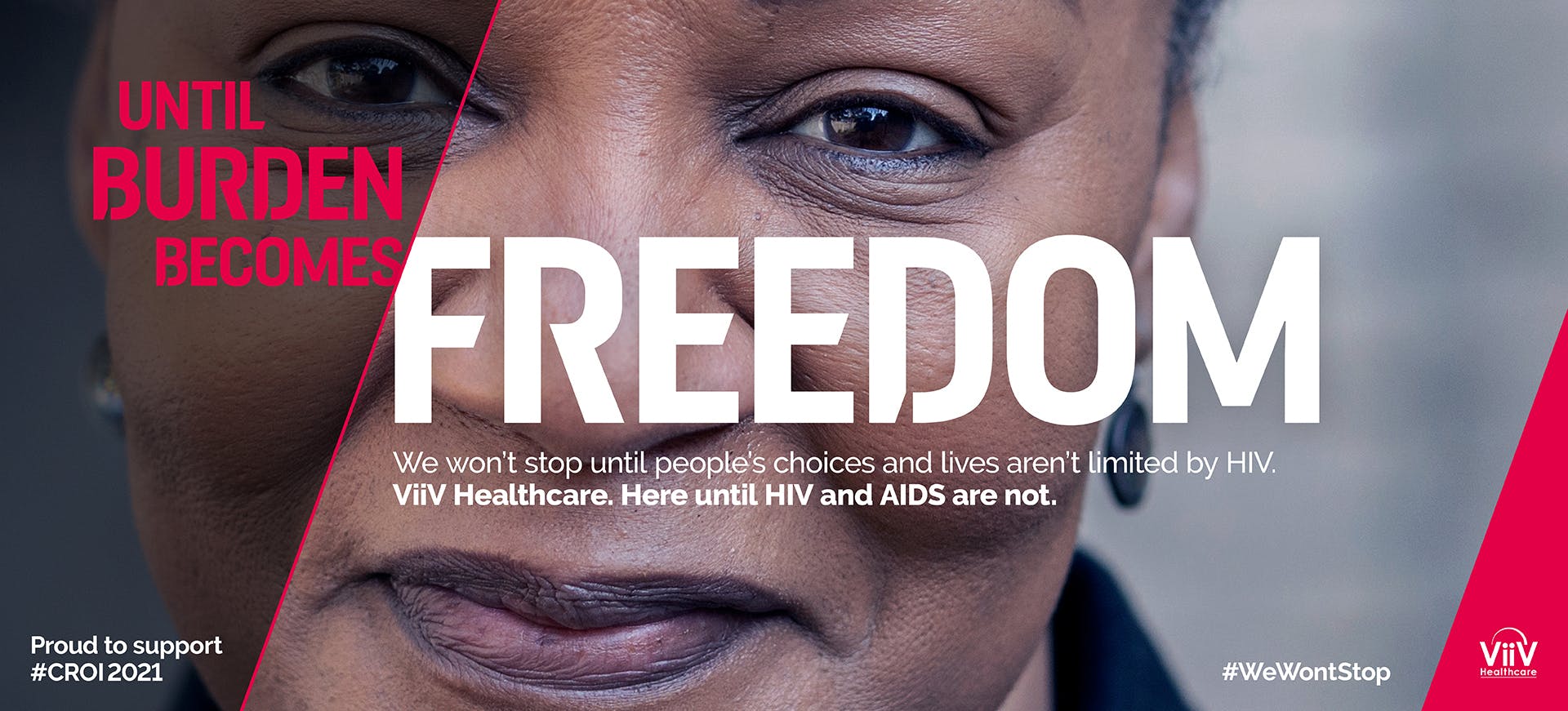 $titleDesktopImage Until burden becomes freedom, close up of a woman face for the CROI 2021 conference