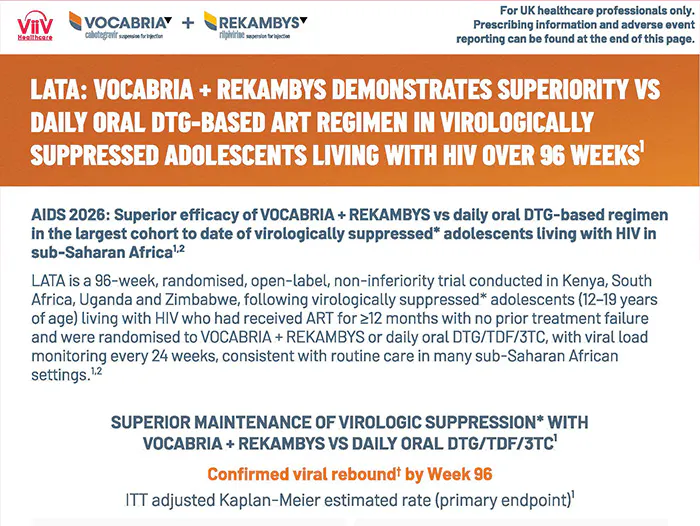 VOCABRIA + REKAMBYS (cabotegravir/rilpivirine) data from LATA
