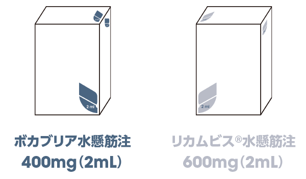 ボカブリア水懸筋注400mg（2ml）とリカムビス水懸筋注600mg（2ml） 