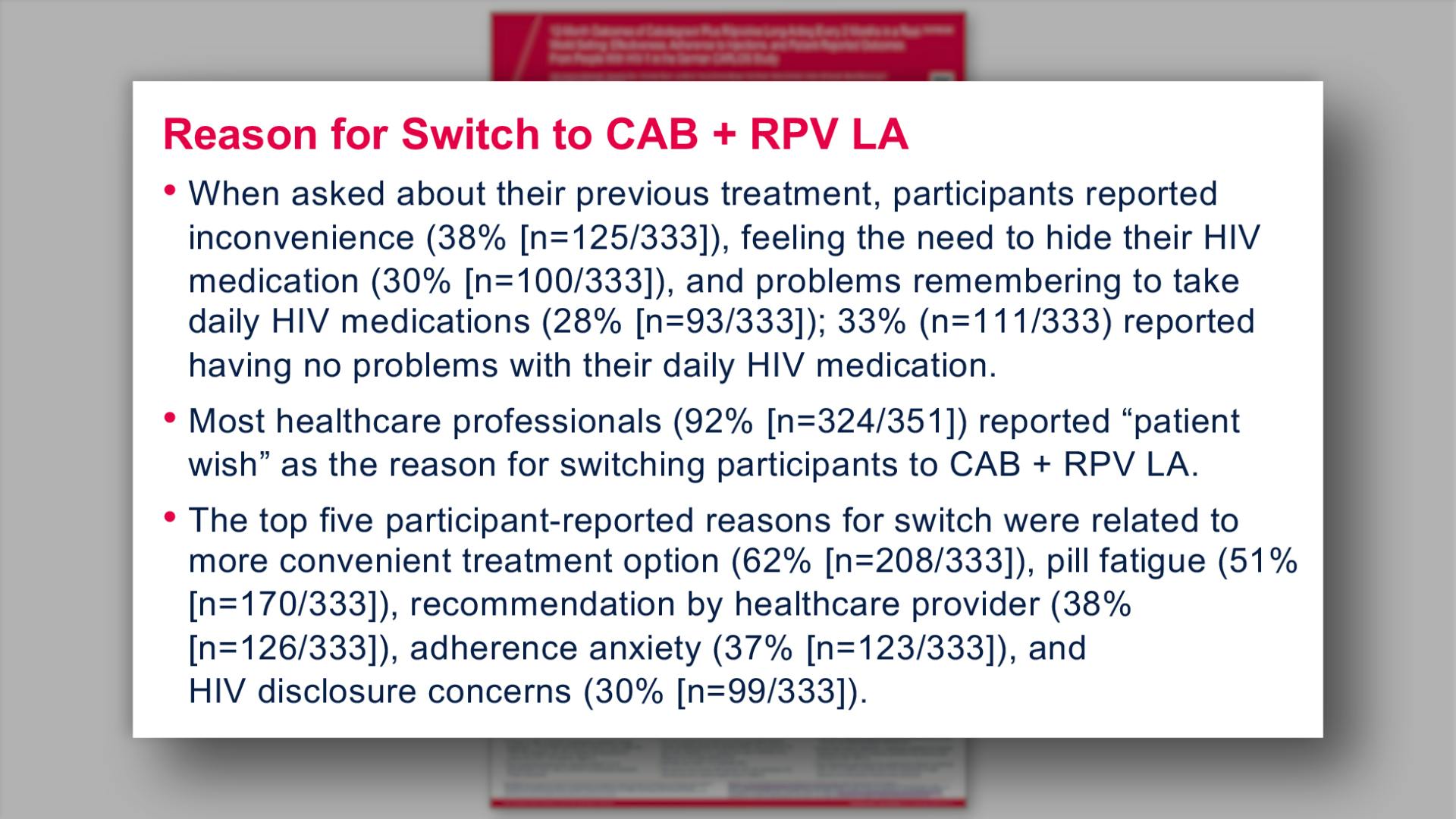 Reason for Switch to CAB + RPV LA 