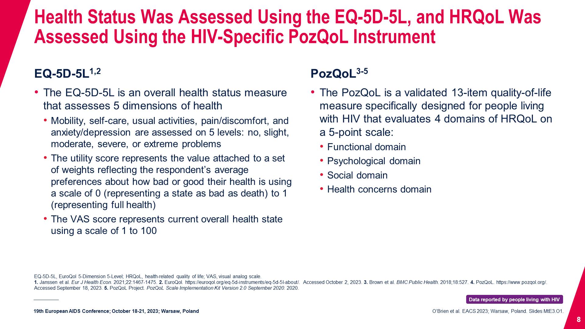 Health Status Was Assessed Using the EQ-5D-5L, and HRQoL Was Assessed Using the HIV-Specific PozQoL Instrument