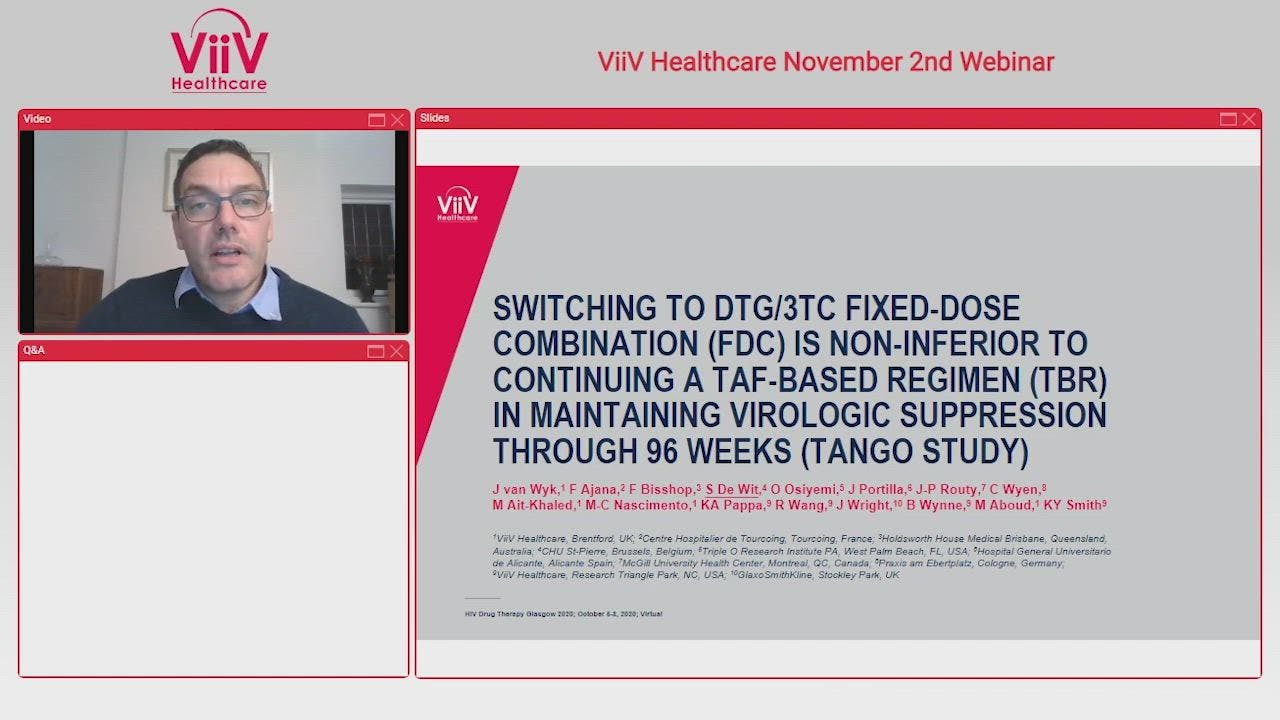 TANGO 96 Week:  Efficacy and Safety – Jean Van Wyk, MBChB, Global Medical Lead, Dolutegravir