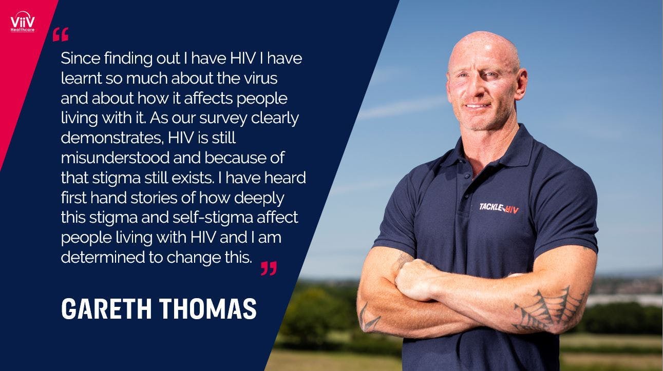 Gareth Thomas, pictured alongside comments on the Tackle HIV campaign Gareth Thomas, pictured alongside comments on the Tackle HIV campaign