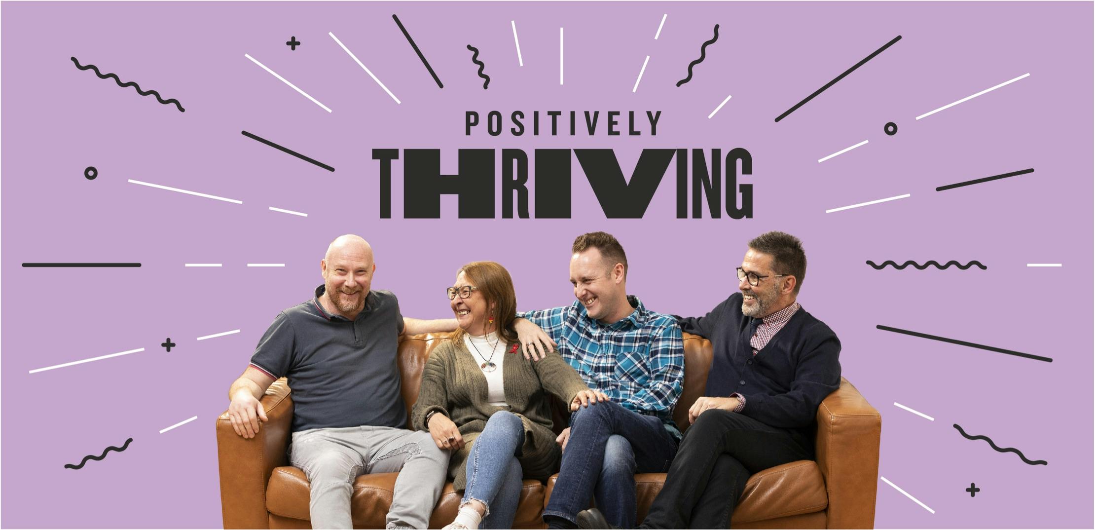 The four hosts of Positively Thriving Podcast pose as a group on a street