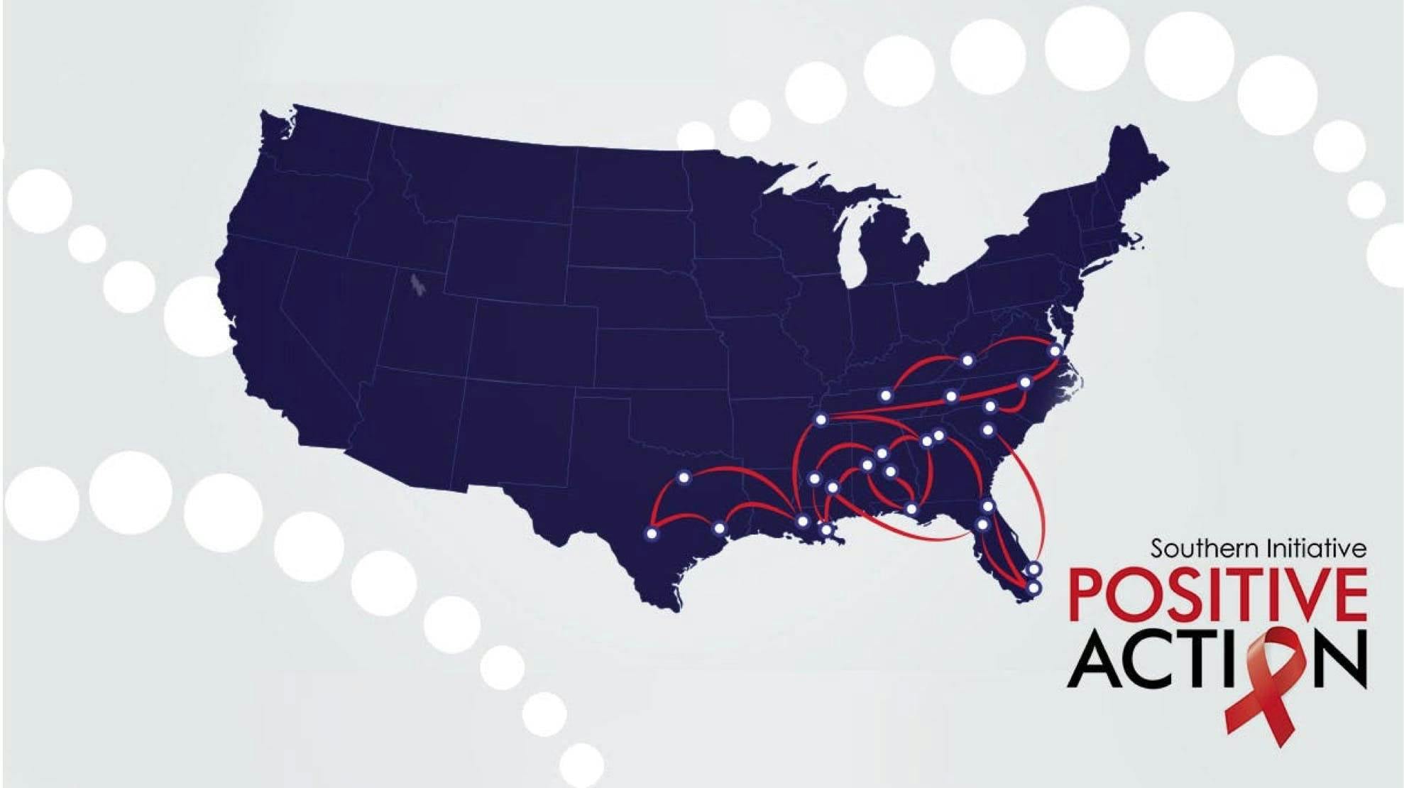 $titleDesktopImage Southern initiative activity map highlighting 64 communities in the south across 13 states